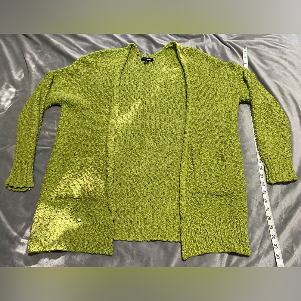 M/L Green Sweater Pockets Cute Vintage Look Boutique Purchase Measurements N Pic - Picture 13 of 17